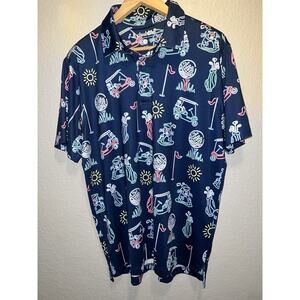 Chubbies The Liberty Cup Neon Lights Performance Polo Navy Blue Size M